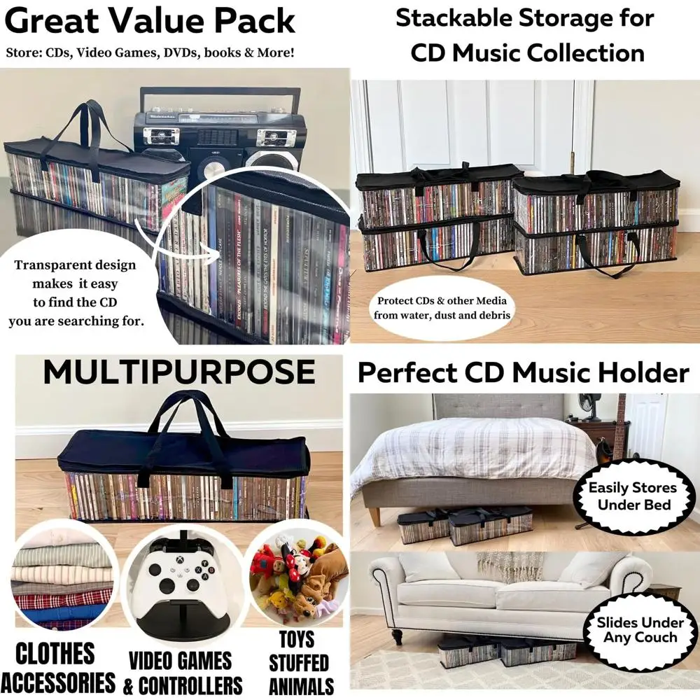 4-Pack Clear PVC CD/Video Game Storage Bags with Zipper - Holds 200 Discs, Protects from Dirt & Moisture
4-Pack Clear PVC CD/Video Game Storage Bags with Zipper - Holds 200 Discs, Protects from Dirt & Moisture