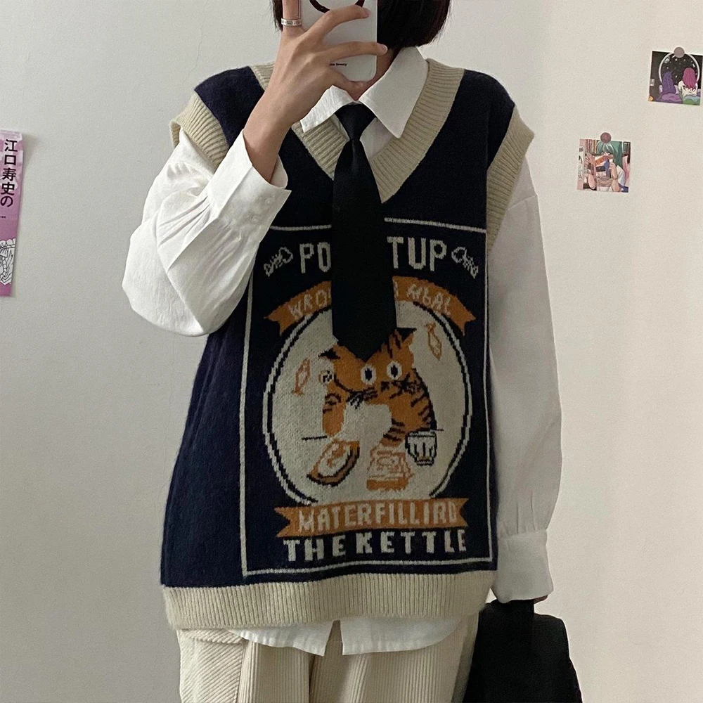 Spring and Autumn Sweater Vest Women's Kawaii Cat Vest Street Clothing Knitted Fashion Academy All Match Harajuku Y2K Vest 2025
Spring and Autumn Sweater Vest Women's Kawaii Cat Vest Street Clothing Knitted Fashion Academy All Match Harajuku Y2K Vest 2025