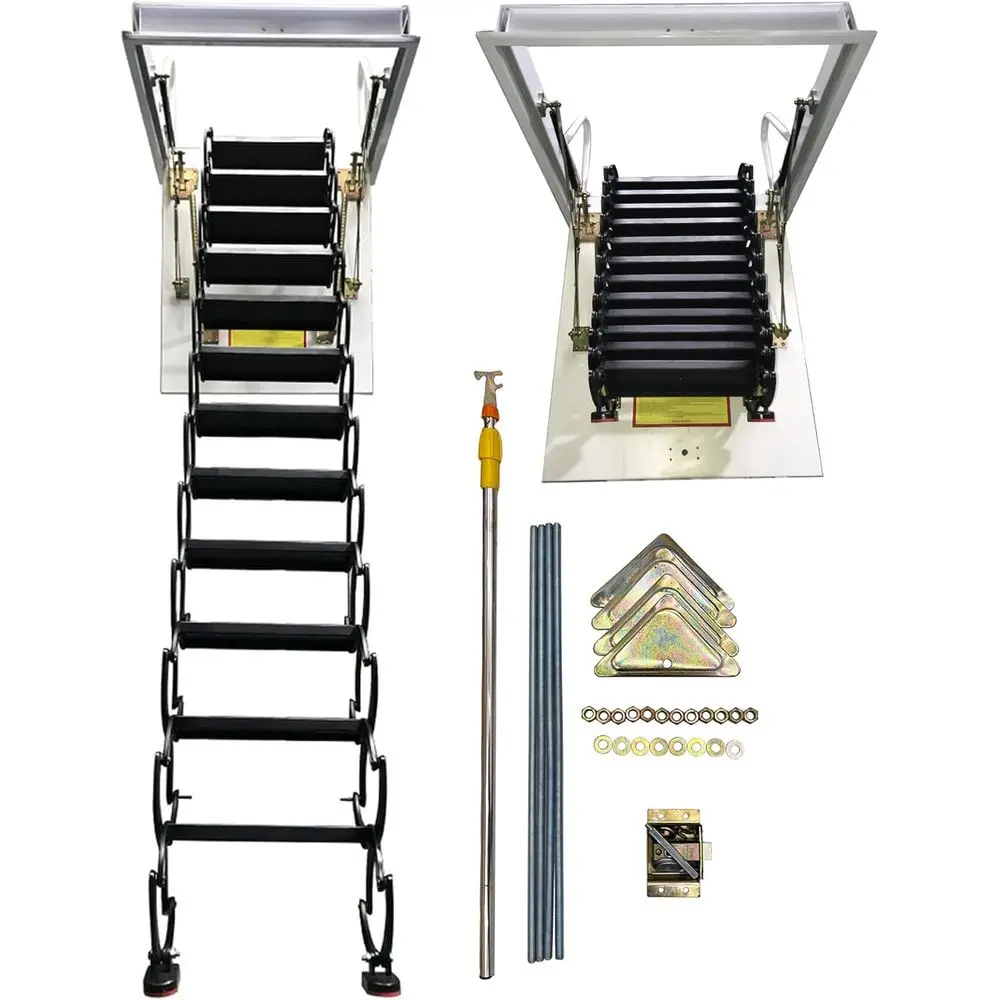 12-Step Lockable Steel Attic Ladder with Pull Rod, Black, Extends Up to 9.84m
12-Step Lockable Steel Attic Ladder with Pull Rod, Black, Extends Up to 9.84m