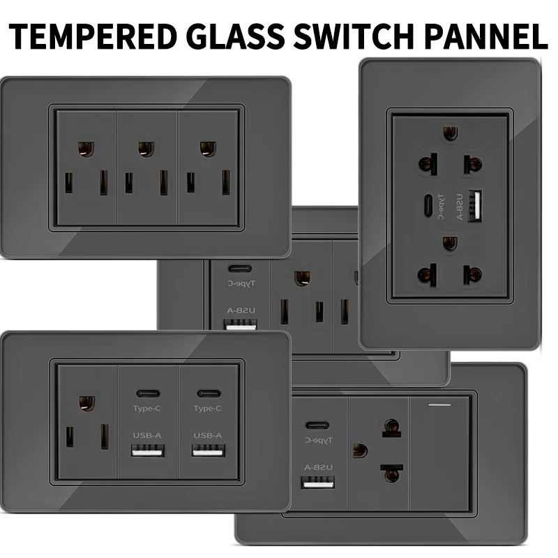 Luxury Tempered Glass Switch Panel:118 Series Triple Outlet + 2 USB Ports (Type-C Included) w/ LED Push Button for Home/Office
Luxury Tempered Glass Switch Panel:118 Series Triple Outlet + 2 USB Ports (Type-C Included) w/ LED Push Button for Home/Office
