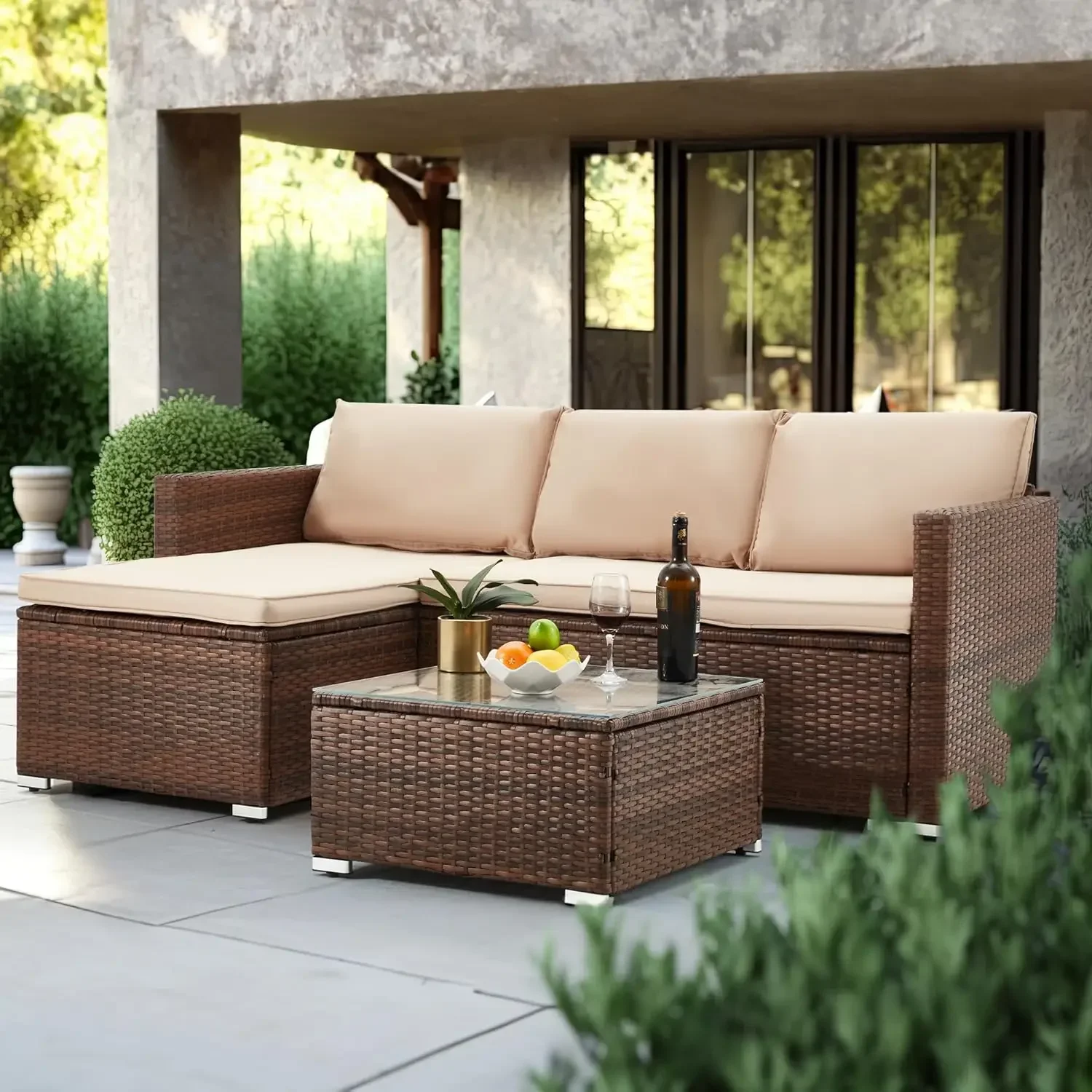 l Outdoor Patio Furniture Set All-Weather Wicker Rattan Sectional Sofa with Tempered Glass Table and Washable Cushions for Gard
l Outdoor Patio Furniture Set All-Weather Wicker Rattan Sectional Sofa with Tempered Glass Table and Washable Cushions for Gard