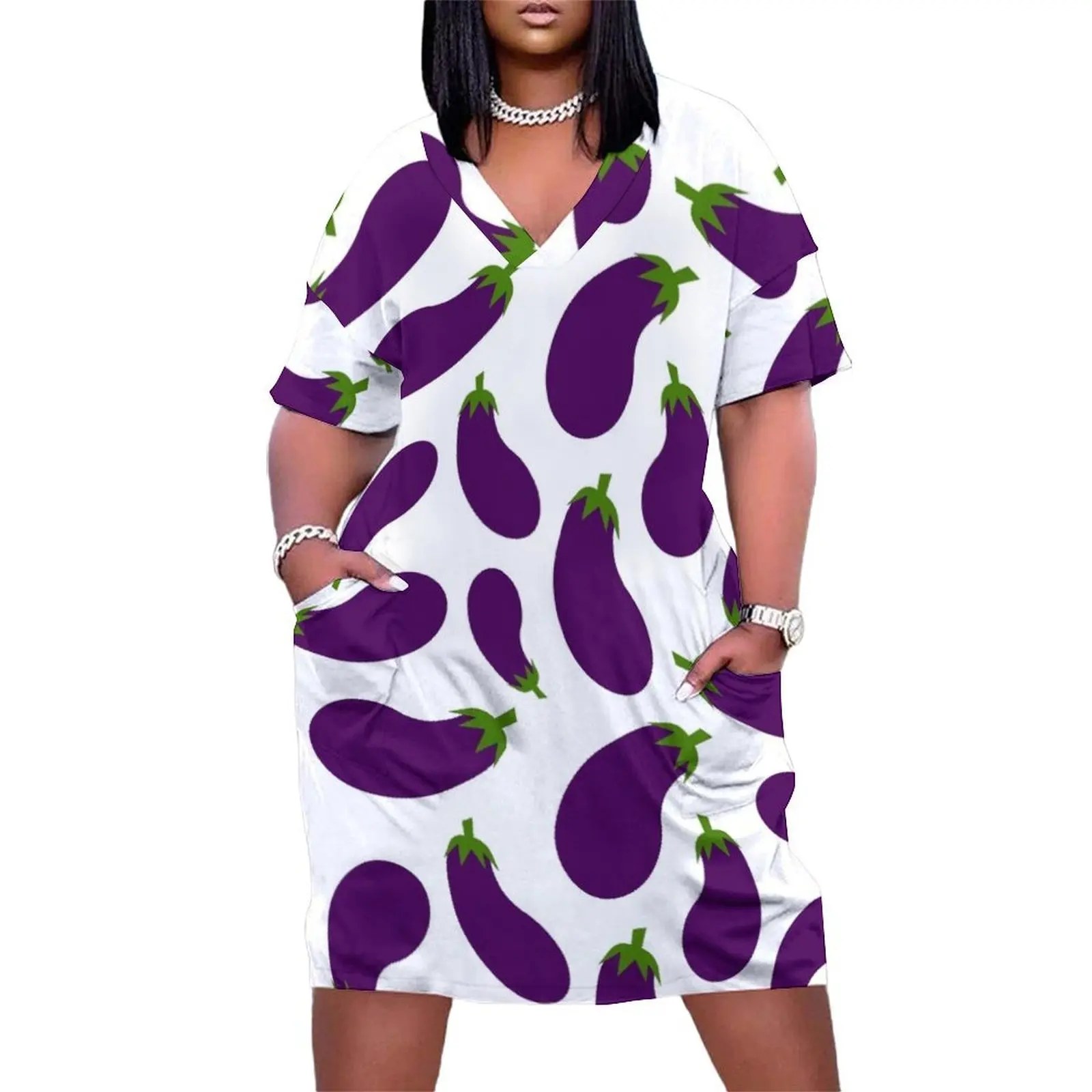 Eggplant Pattern Loose Pocket Dress Clothing Women dresses summer
Eggplant Pattern Loose Pocket Dress Clothing Women dresses summer