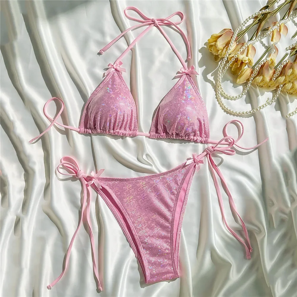 Pink Shiny String Halter Micro Bikini Thong 2025 Sexy Swimsuit Women Holiday Bow Swimwear Bathing Suit Triangle Bikinis Sets
Pink Shiny String Halter Micro Bikini Thong 2025 Sexy Swimsuit Women Holiday Bow Swimwear Bathing Suit Triangle Bikinis Sets