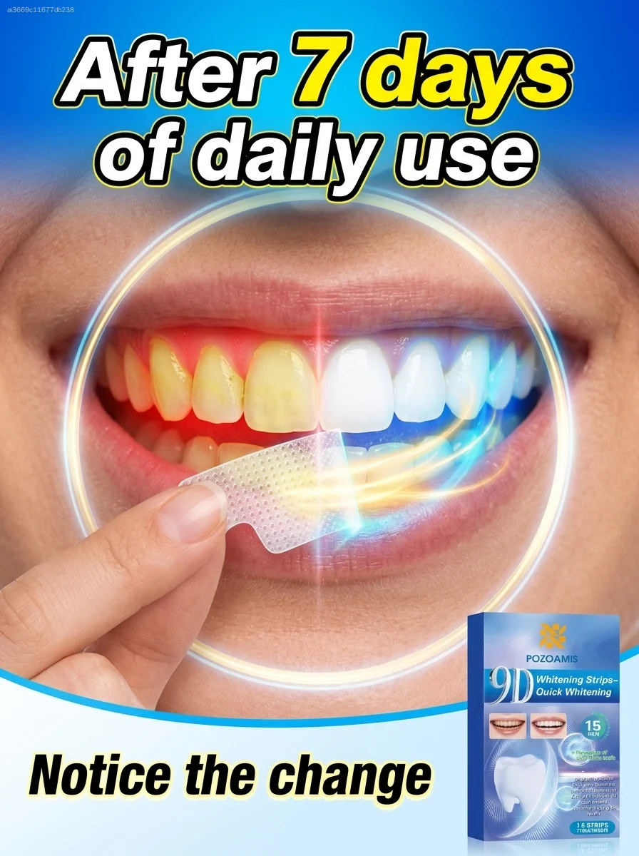 9D Whitening Tooth Patch Set, containing 6 pieces, can be used three times. Using a non irritating whitening formula, it is gent
9D Whitening Tooth Patch Set, containing 6 pieces, can be used three times. Using a non irritating whitening formula, it is gent