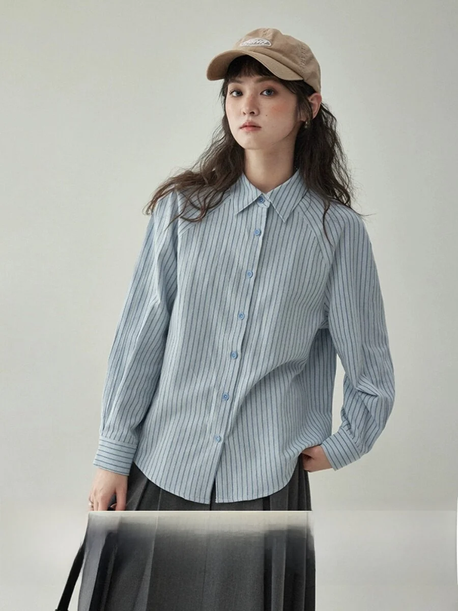 AMUU Original Neck Sleeve Insert Shoulder Blue Striped Loose Women's Shirt Spring Autumn Vintage Style Cotton Long Sleeve
AMUU Original Neck Sleeve Insert Shoulder Blue Striped Loose Women's Shirt Spring Autumn Vintage Style Cotton Long Sleeve