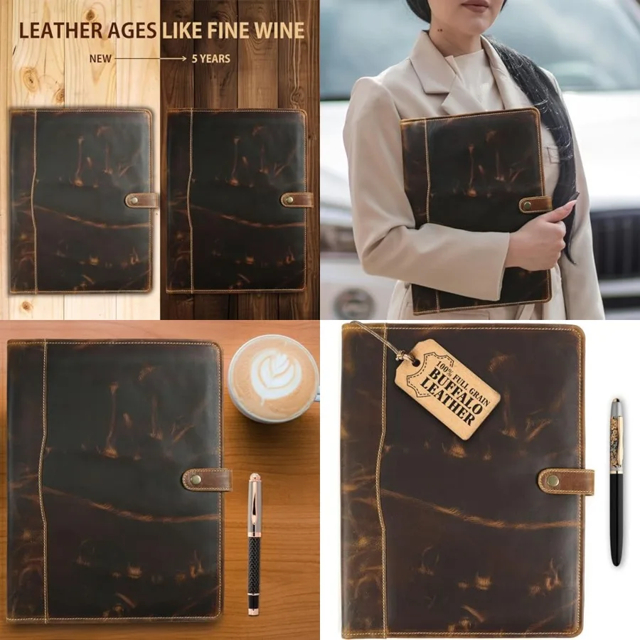 Leather Portfolio, Leather Binder with Pen, Resume Organizer and Padfolio for Men and Women Business Portfolio with Card Holder
Leather Portfolio, Leather Binder with Pen, Resume Organizer and Padfolio for Men and Women Business Portfolio with Card Holder
