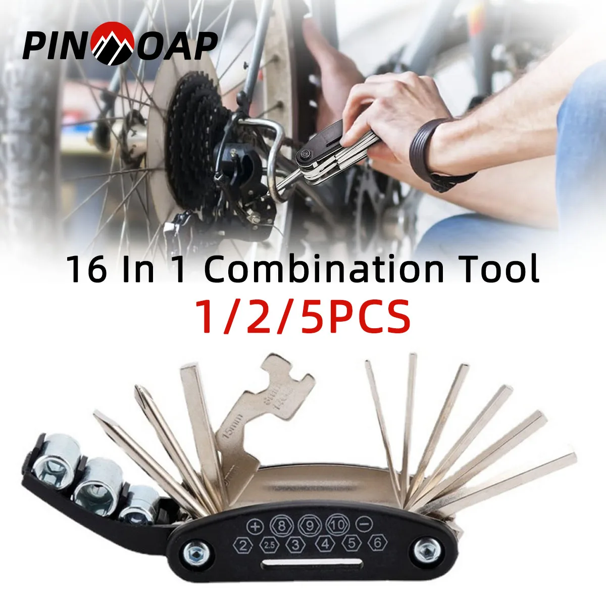 PINMOAP 16 In 1 Multifunctional Maintenance Tool With Compact Folding Design Suitable For Outdoor Cycling And Simple Maintenance