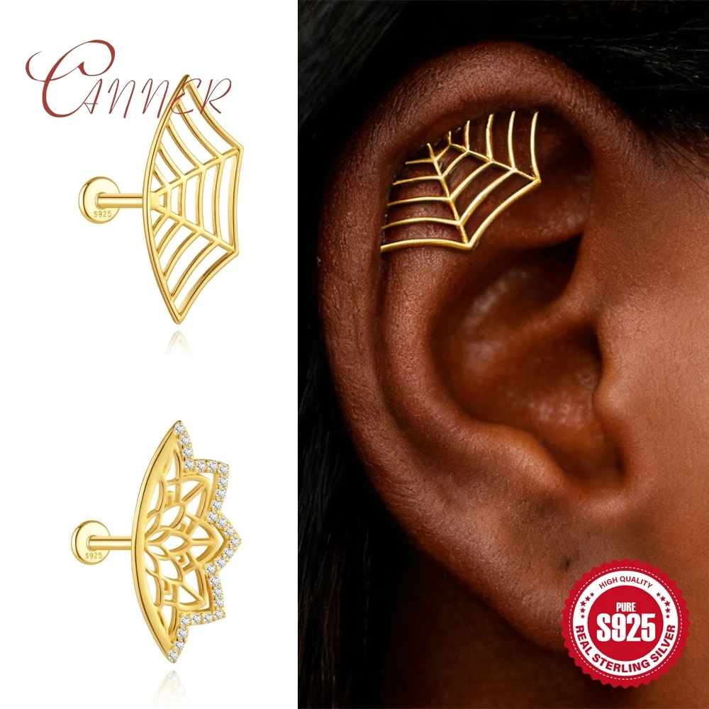 CANNER 925 Sterling Silver Skeletonized Lotus Flower/ Smooth Spider Web Flat Back Piercing Earring INS Personalities Gifts
CANNER 925 Sterling Silver Skeletonized Lotus Flower/ Smooth Spider Web Flat Back Piercing Earring INS Personalities Gifts