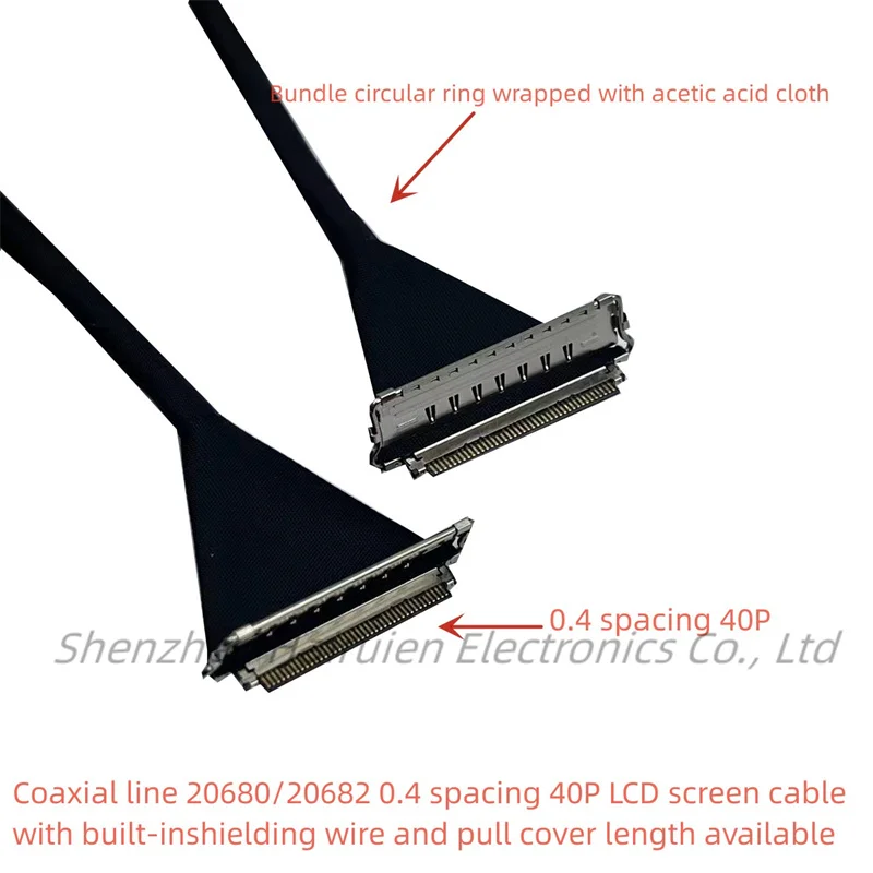 Coaxial line 20680/20682 0.4 spacing 40P LCD screen cable with built-in shielding wire and pull cover length available
Coaxial line 20680/20682 0.4 spacing 40P LCD screen cable with built-in shielding wire and pull cover length available