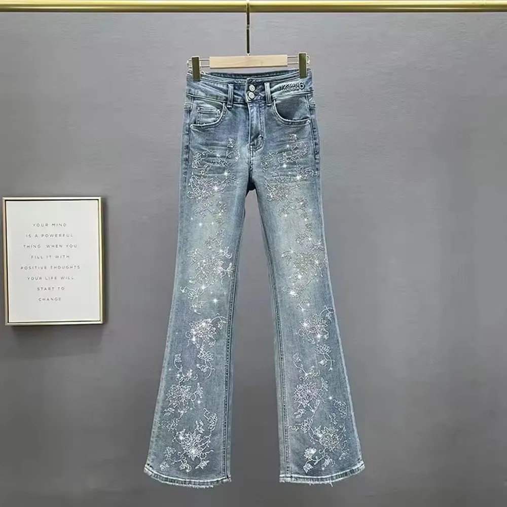 Spring Autumn Heavy Industry Rhinestone Jeans Female Micro Bell Bottoms Fashion High Waist Slim Denim Pants Denim Pants Trousers
Spring Autumn Heavy Industry Rhinestone Jeans Female Micro Bell Bottoms Fashion High Waist Slim Denim Pants Denim Pants Trousers