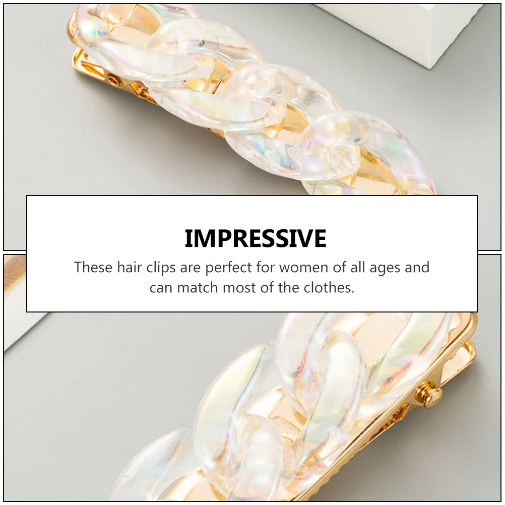 2Pcs Acrylic Chain Hairpin Elegant Duckbill Clip for Women Wedding Party Dance Hair Accessory Creative Chic Barrette Gift
2Pcs Acrylic Chain Hairpin Elegant Duckbill Clip for Women Wedding Party Dance Hair Accessory Creative Chic Barrette Gift