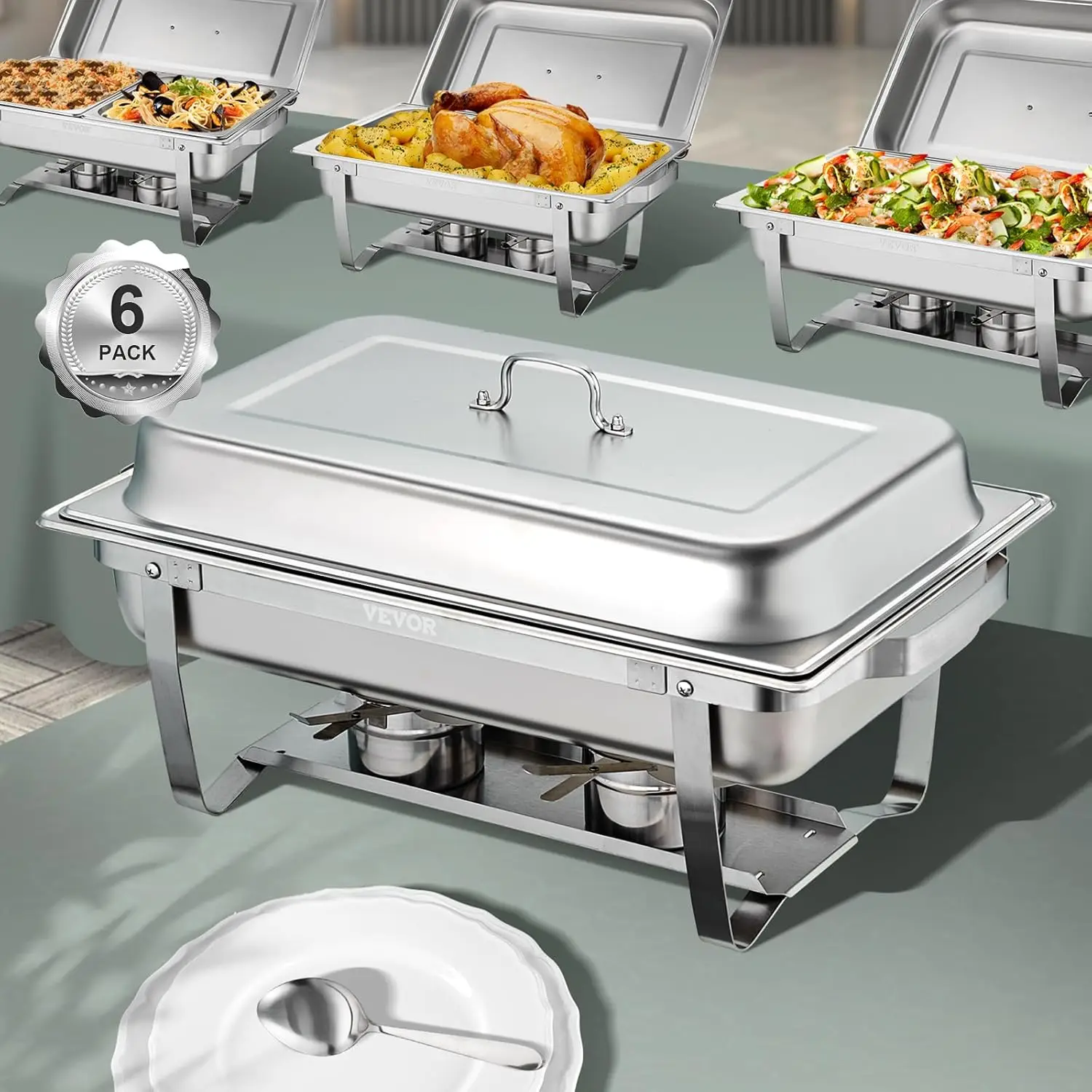 VEVOR Chafing Dish Buffet Set, 8 Qt 6 Pack, Stainless Chafer with 6 Full Size Pans, Rectangle Catering Warmer Server with Lid
VEVOR Chafing Dish Buffet Set, 8 Qt 6 Pack, Stainless Chafer with 6 Full Size Pans, Rectangle Catering Warmer Server with Lid