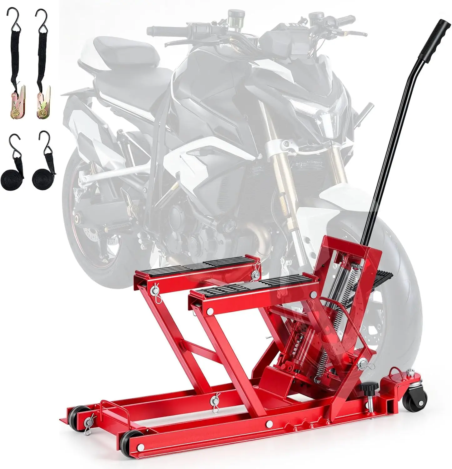 Hydraulic Motorcycle Lift Jack, 1500 lbs Capacity, ATV Lift Jack Portable Motorcycle Hoist Stand with 4 Wheels, 4.5"-15.2" Heigh
Hydraulic Motorcycle Lift Jack, 1500 lbs Capacity, ATV Lift Jack Portable Motorcycle Hoist Stand with 4 Wheels, 4.5"-15.2" Heigh