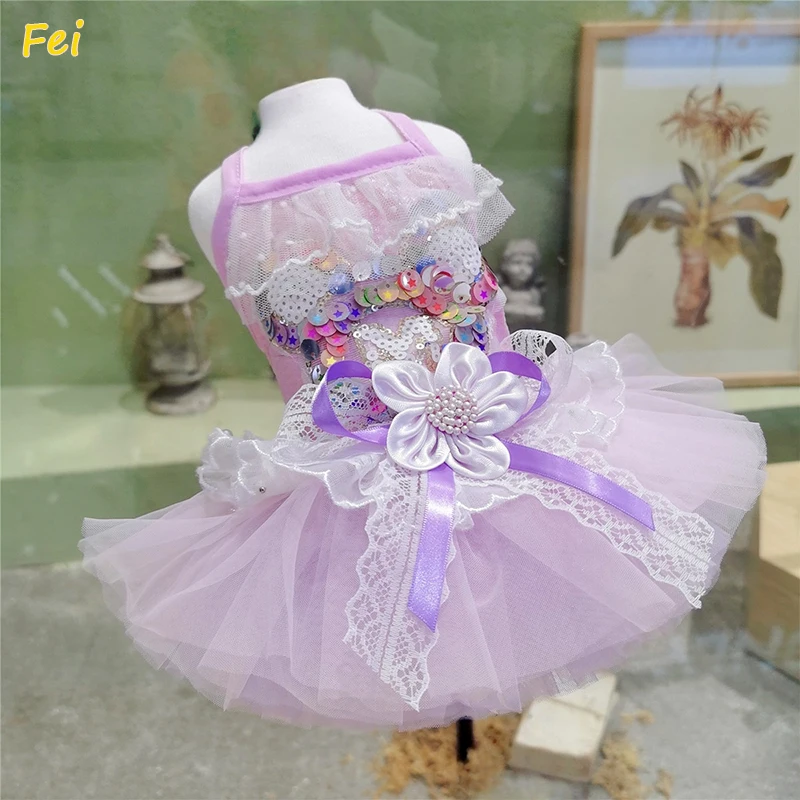 Summer Puppy Clothing Home Wear Fashon Purple Sequin Flower Lace Sling Dresses For Small Medium Dog Chihuahua Pet Dog Clothes
Summer Puppy Clothing Home Wear Fashon Purple Sequin Flower Lace Sling Dresses For Small Medium Dog Chihuahua Pet Dog Clothes