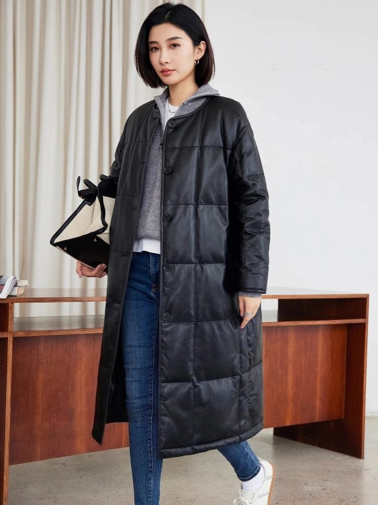 Black Long Genuine Leather Winter Down Jackets for Women High-end Simple Casual O-neck Real Sheepskin White Goose Down Coat
Black Long Genuine Leather Winter Down Jackets for Women High-end Simple Casual O-neck Real Sheepskin White Goose Down Coat