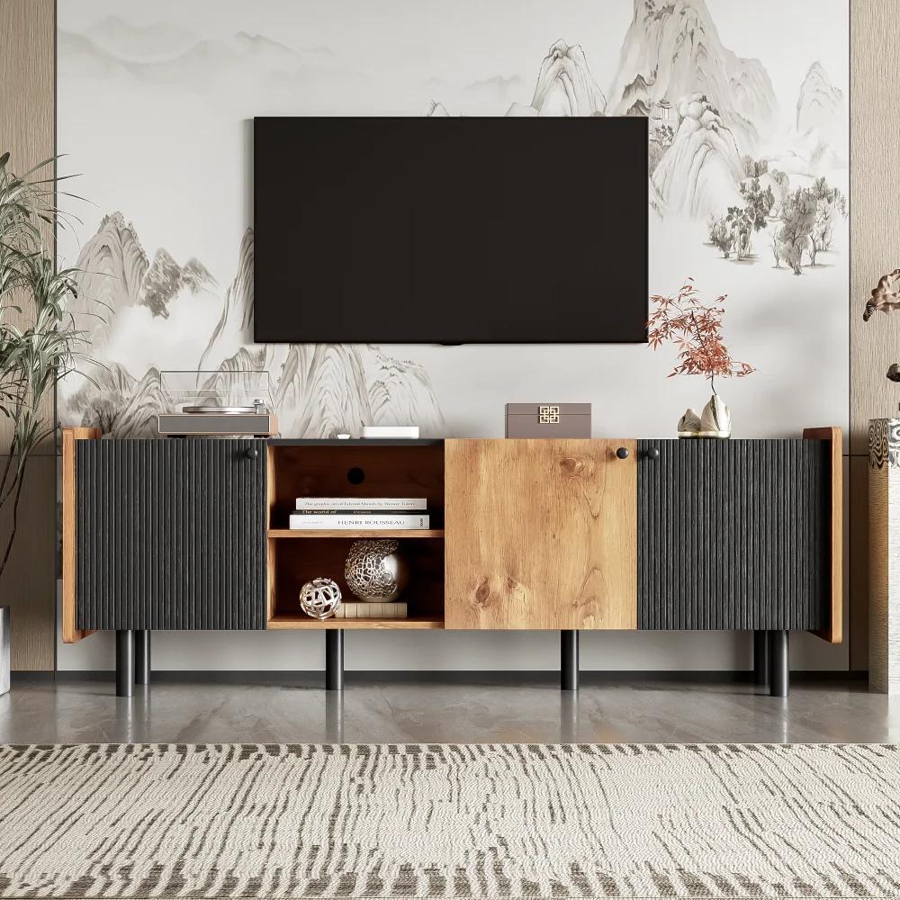 Mid Century TV Stand With 3 Cabinets, Media Console Table For TVs Up To 70'', Entertainment Center With Storage For Living Room,
Mid Century TV Stand With 3 Cabinets, Media Console Table For TVs Up To 70'', Entertainment Center With Storage For Living Room,