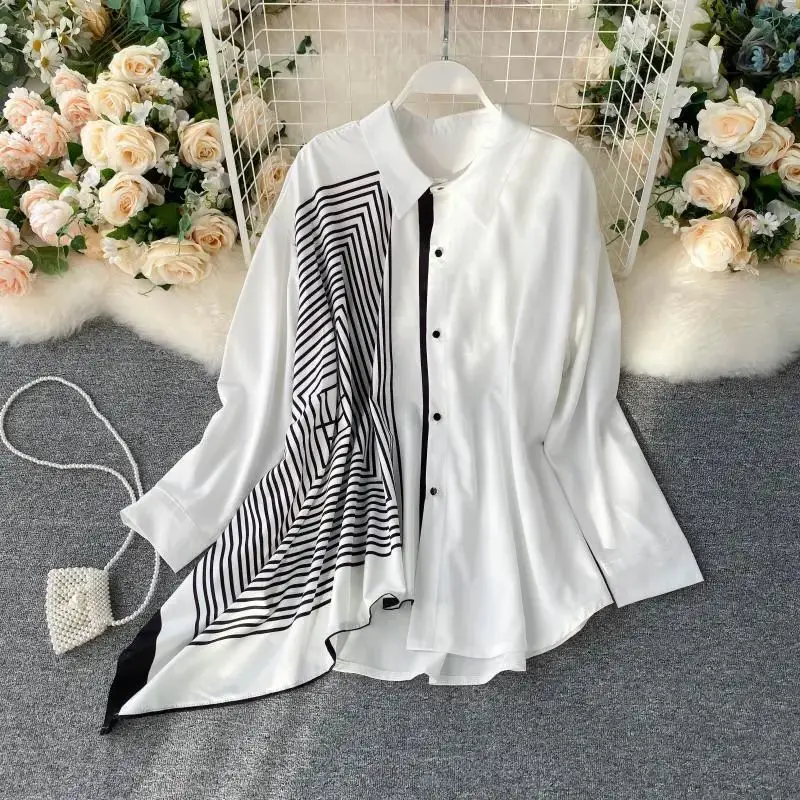 White Women's Long Shirt Blouse Striped Top Cleanfit Waist A-Line Sleeve Short Polyester Non-Shrinking Chinese Production
White Women's Long Shirt Blouse Striped Top Cleanfit Waist A-Line Sleeve Short Polyester Non-Shrinking Chinese Production
