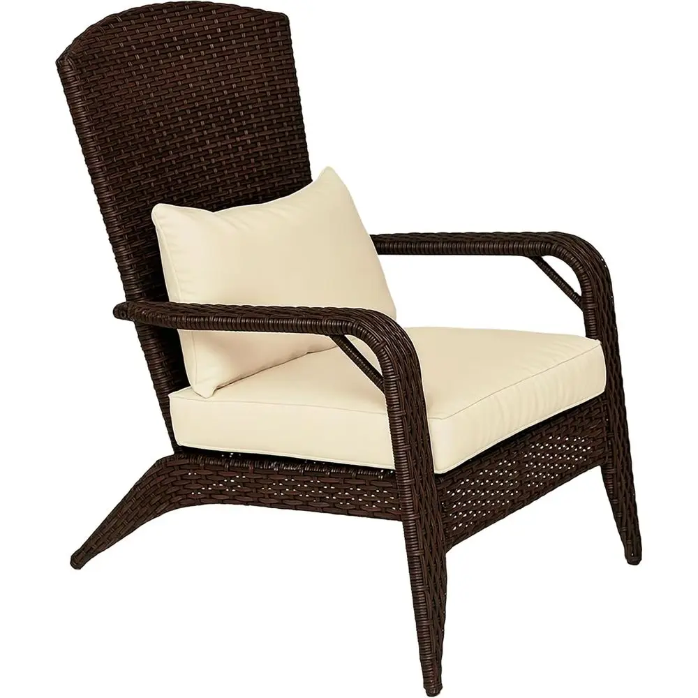 All-Weather Wicker Adirondack Chair with Cushions for Outdoor Patio, Deck, or Garden in Brown/Cream White
All-Weather Wicker Adirondack Chair with Cushions for Outdoor Patio, Deck, or Garden in Brown/Cream White