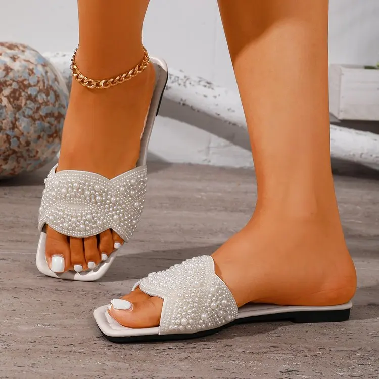 Summer Women Slippers 2026 New Fashionable Luxury Rhinestones Comfortable Female Shoes Square Toe Flat Lightweight Sandals 45 S263d3818affe4d789b3f2523881acefd8