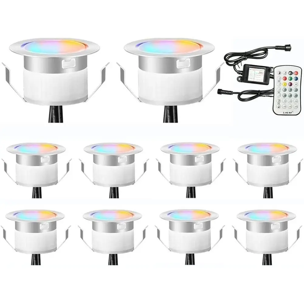 Комплект из 10 светодиодных светильников для террасы, RGB и теплый белый свет, водонепроницаемые, из нержавеющей стали, для наружного освещения сада, двора, патио, ступеней
Комплект из 10 светодиодных светильников для террасы, RGB и теплый белый свет, водонепроницаемые, из нержавеющей стали, для наружного освещения сада, двора, патио, ступеней