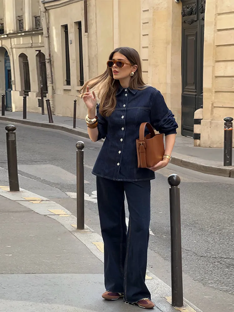 Women's Denim Single Breasted Pants Set Long Sleeve Shirt Matching High Waist Straight Leg Jeans Spring New Casual Daily Outfits
Women's Denim Single Breasted Pants Set Long Sleeve Shirt Matching High Waist Straight Leg Jeans Spring New Casual Daily Outfits