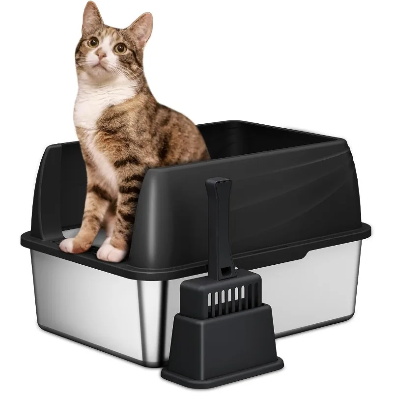 Stainless Steel Litter Box for Kittens, Small Cat Litter Box with High Sides 17" L x 13.3" W x 11.6" H, Metal Kitty Litter Box 
Stainless Steel Litter Box for Kittens, Small Cat Litter Box with High Sides 17" L x 13.3" W x 11.6" H, Metal Kitty Litter Box