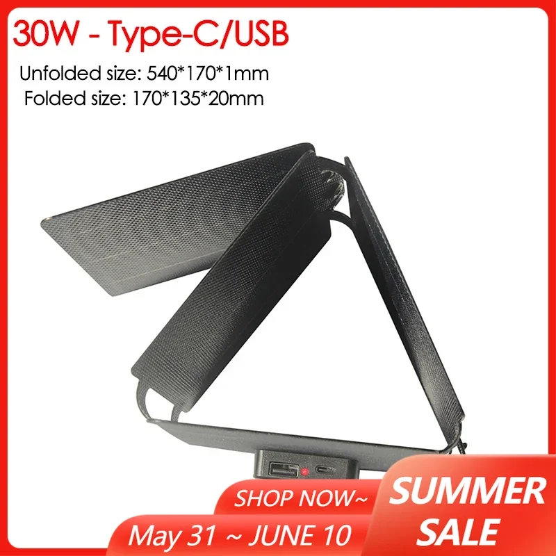 30W 60W Foldable Solar Panel Battery Charger USB/Type-C Output Port Solar Folding Bag Power Bank for Phone Camping Emergency
30W 60W Foldable Solar Panel Battery Charger USB/Type-C Output Port Solar Folding Bag Power Bank for Phone Camping Emergency