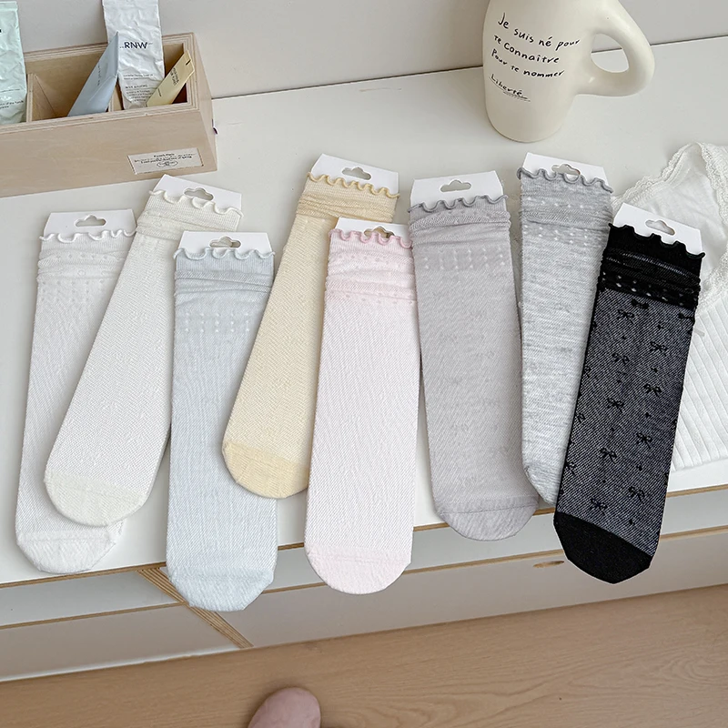 4/8 Pairs Women's Thin Breathable Silk Socks with Bowknot Design Summer Mesh Lace Breathable Loose Calf Fashion Ruffle Stockings
4/8 Pairs Women's Thin Breathable Silk Socks with Bowknot Design Summer Mesh Lace Breathable Loose Calf Fashion Ruffle Stockings