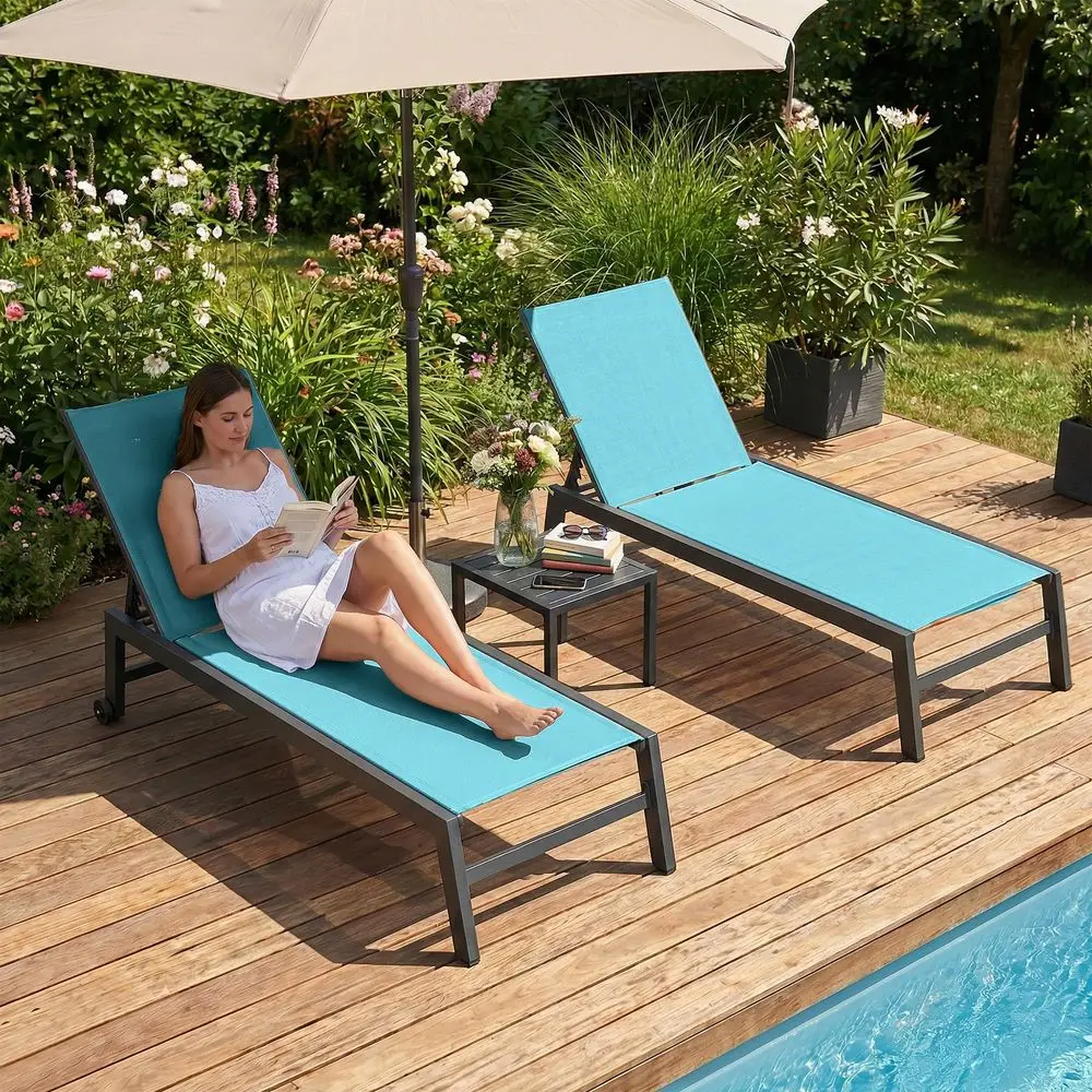 Oversized Patio Lounge Chair Set of 2 with Side Table Extra Wide Adjustable Sun Lounger with Wheels QuickDry Textilene for Pool
Oversized Patio Lounge Chair Set of 2 with Side Table Extra Wide Adjustable Sun Lounger with Wheels QuickDry Textilene for Pool