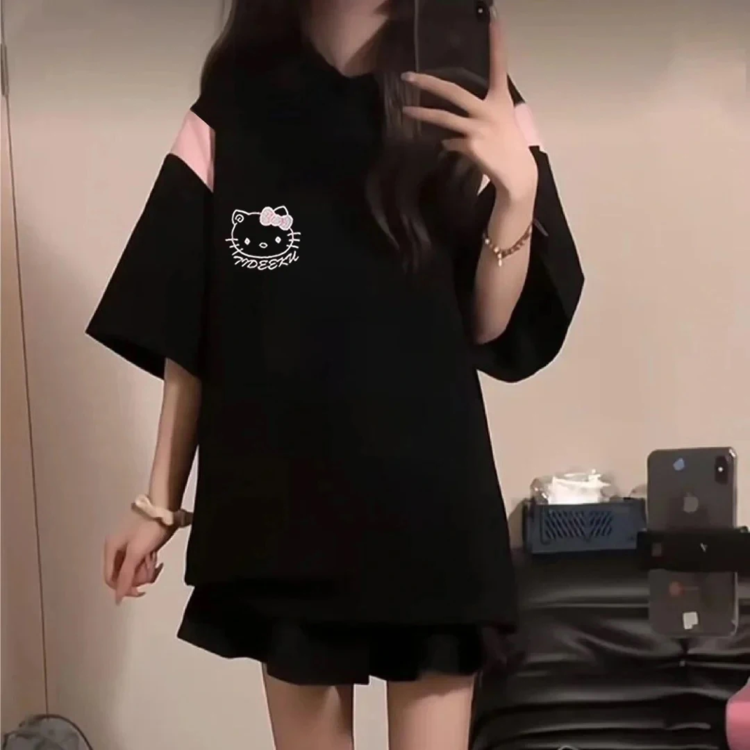 Sanrio HelloKitty Towel embroidered short sleeve T-shirt Lapel Loose Top Summer Preppy Women's Clothing M-2XL
Sanrio HelloKitty Towel embroidered short sleeve T-shirt Lapel Loose Top Summer Preppy Women's Clothing M-2XL