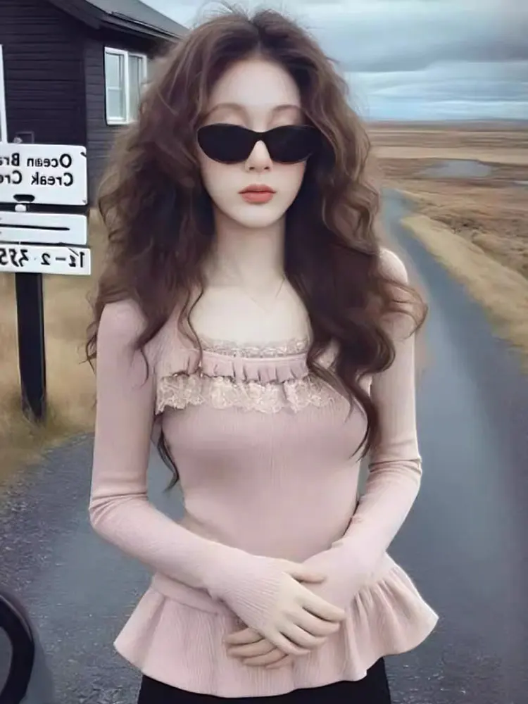 Ele Lace Trim Knitted Base irt Women's Slim Fit Square Collar Long Sve Casual Sle Soft Knitwear ort Length Top
Ele Lace Trim Knitted Base irt Women's Slim Fit Square Collar Long Sve Casual Sle Soft Knitwear ort Length Top