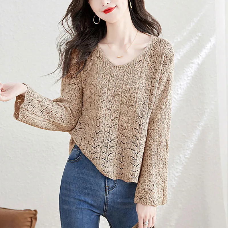 Stylish Hollow Out Knitted Pullovers Spring Summer Autumn Long Sleeve Female Clothing Casual V-Neck Loose Solid Color T-shirt
Stylish Hollow Out Knitted Pullovers Spring Summer Autumn Long Sleeve Female Clothing Casual V-Neck Loose Solid Color T-shirt