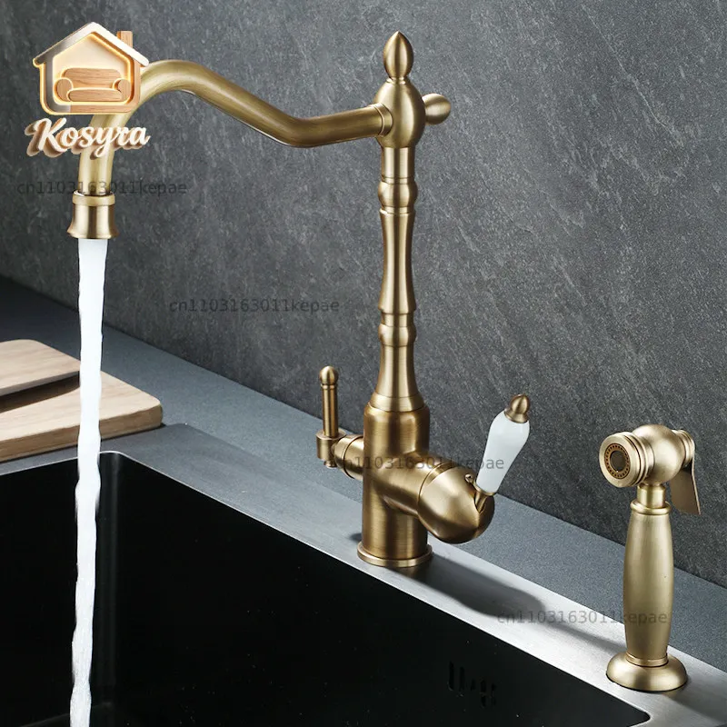 French retro kitchen faucet hot and cold all-copper water purifier drinking three-in-one basin dishwasher rotating splash-proof
French retro kitchen faucet hot and cold all-copper water purifier drinking three-in-one basin dishwasher rotating splash-proof