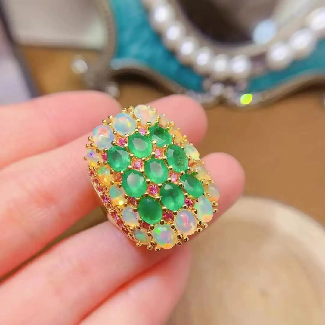 Elegant Gift for Your Wife New Coming Opal Ring Natural Real Opal and Emerald Ring 925 Sterling Silver Delicate Women
Elegant Gift for Your Wife New Coming Opal Ring Natural Real Opal and Emerald Ring 925 Sterling Silver Delicate Women