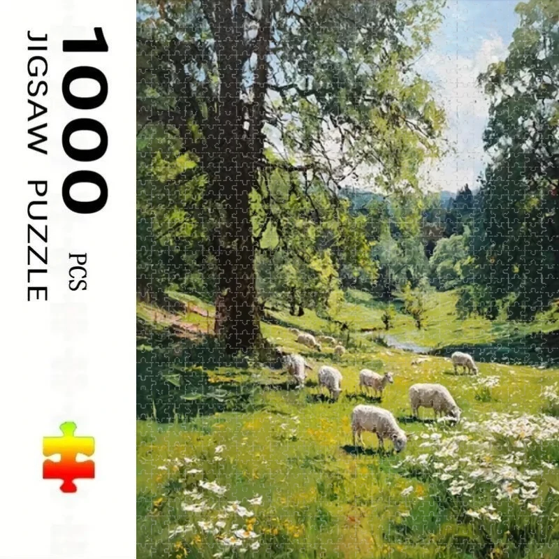 Pasture Sheep Spring Landscape Educational Puzzle Difficult Challenge Leisure Decompression Jigsaw Puzzle