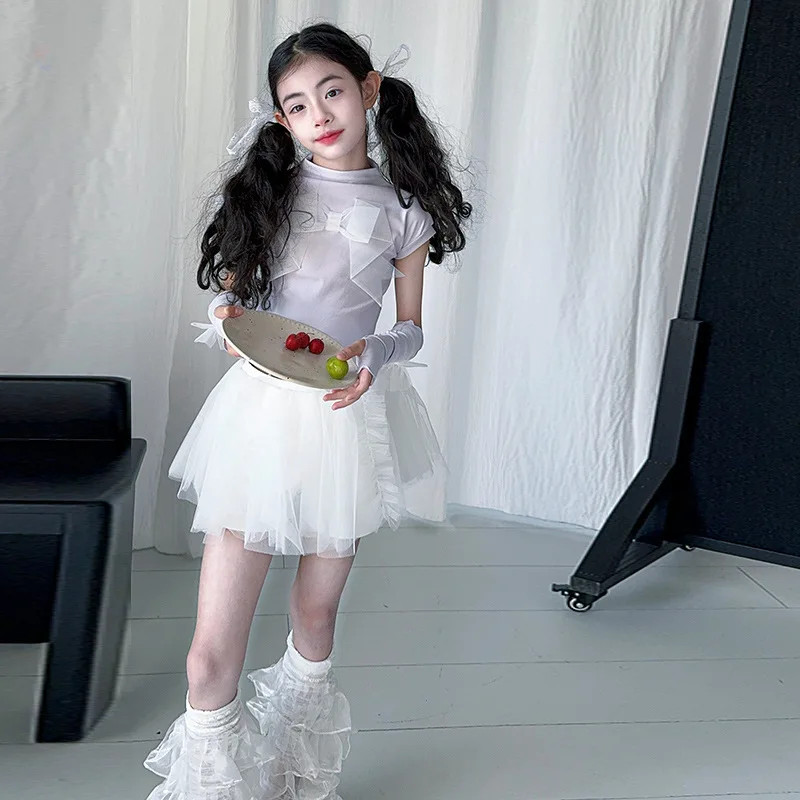 Girls Bow Short Sleeve Skirt Set 2025 Spring and Summer New Children Stylish Mesh Short Skirt Two Piece Set Children Clothing
Girls Bow Short Sleeve Skirt Set 2025 Spring and Summer New Children Stylish Mesh Short Skirt Two Piece Set Children Clothing