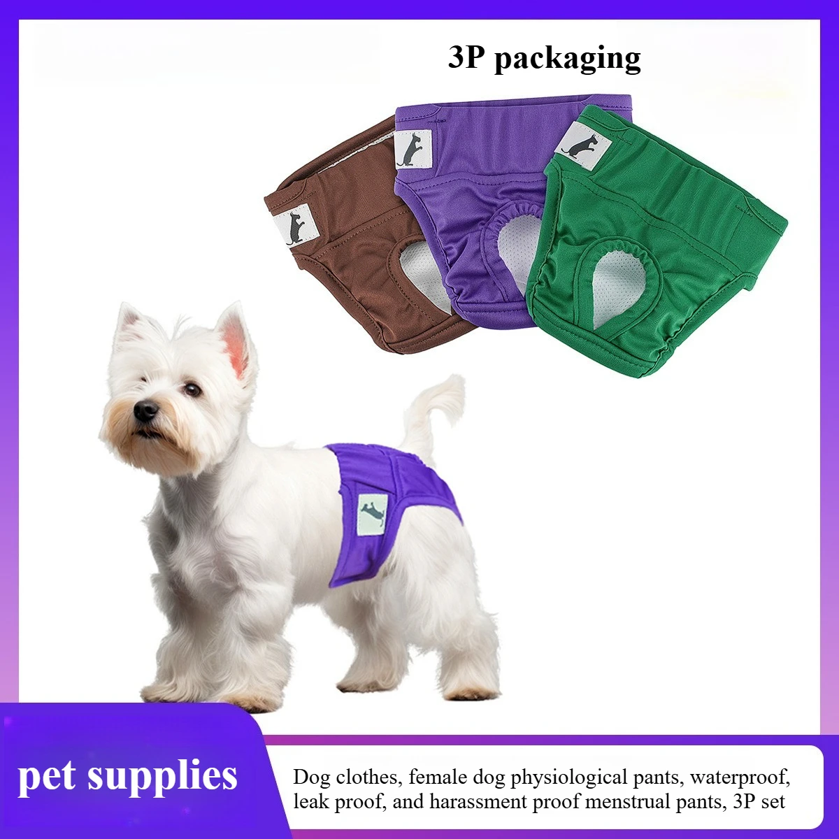 3pcs Dog Clothes Female Physiological Pants Waterproof Leak Proof Harassment Proof Menstrual Comfortable Pet Supplies Underwear
3pcs Dog Clothes Female Physiological Pants Waterproof Leak Proof Harassment Proof Menstrual Comfortable Pet Supplies Underwear