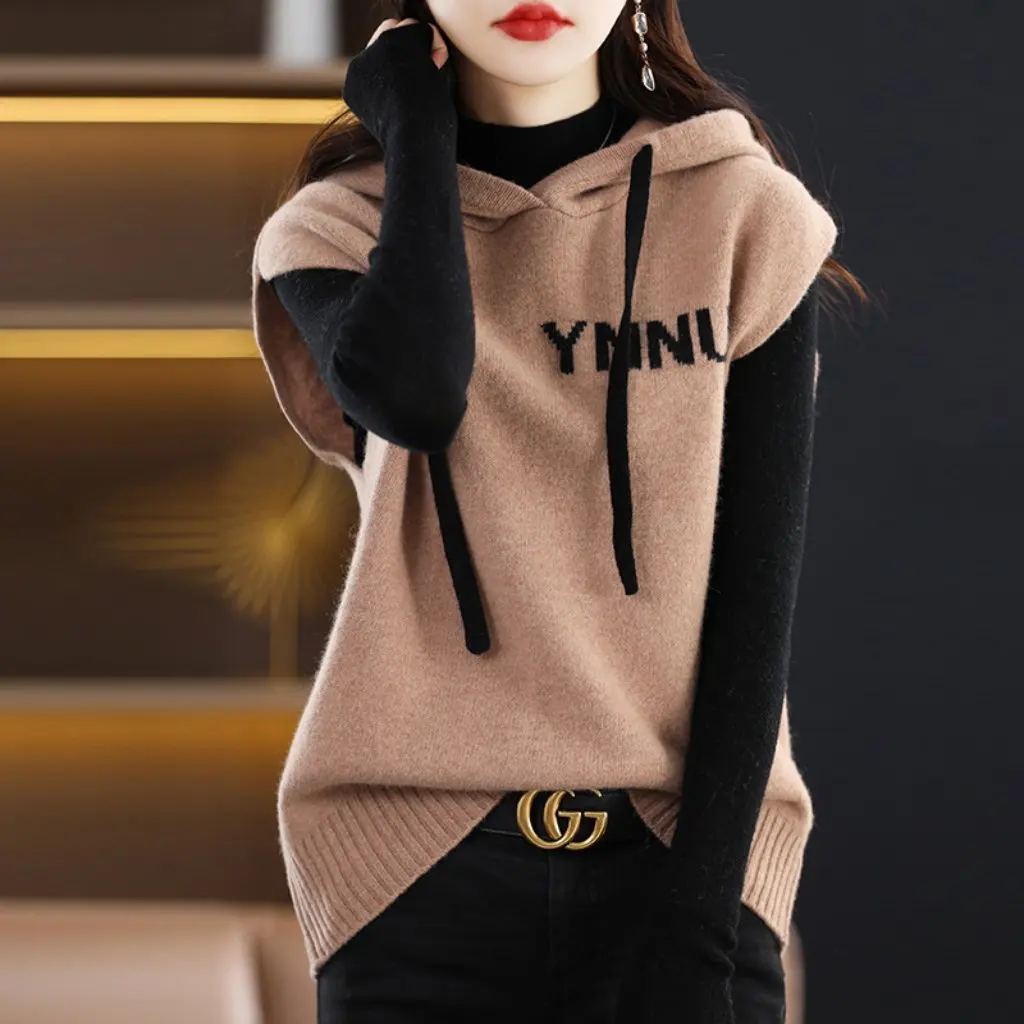 Women's Korean Style Hooded Sleeveless Vest Autumn Winter Loose Color Matched Stacked Knitted Waistcoat Outerwear
Women's Korean Style Hooded Sleeveless Vest Autumn Winter Loose Color Matched Stacked Knitted Waistcoat Outerwear