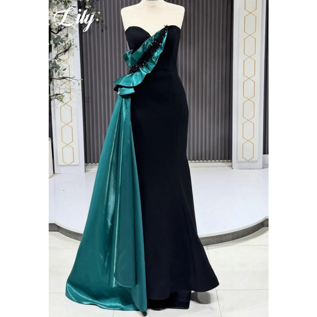 Lily Black Green Mermaid Prom Dress Strapless Sweetheart Neck Ruffle Beaded Satin Floor Length Formal Evening Gown Customized
Lily Black Green Mermaid Prom Dress Strapless Sweetheart Neck Ruffle Beaded Satin Floor Length Formal Evening Gown Customized