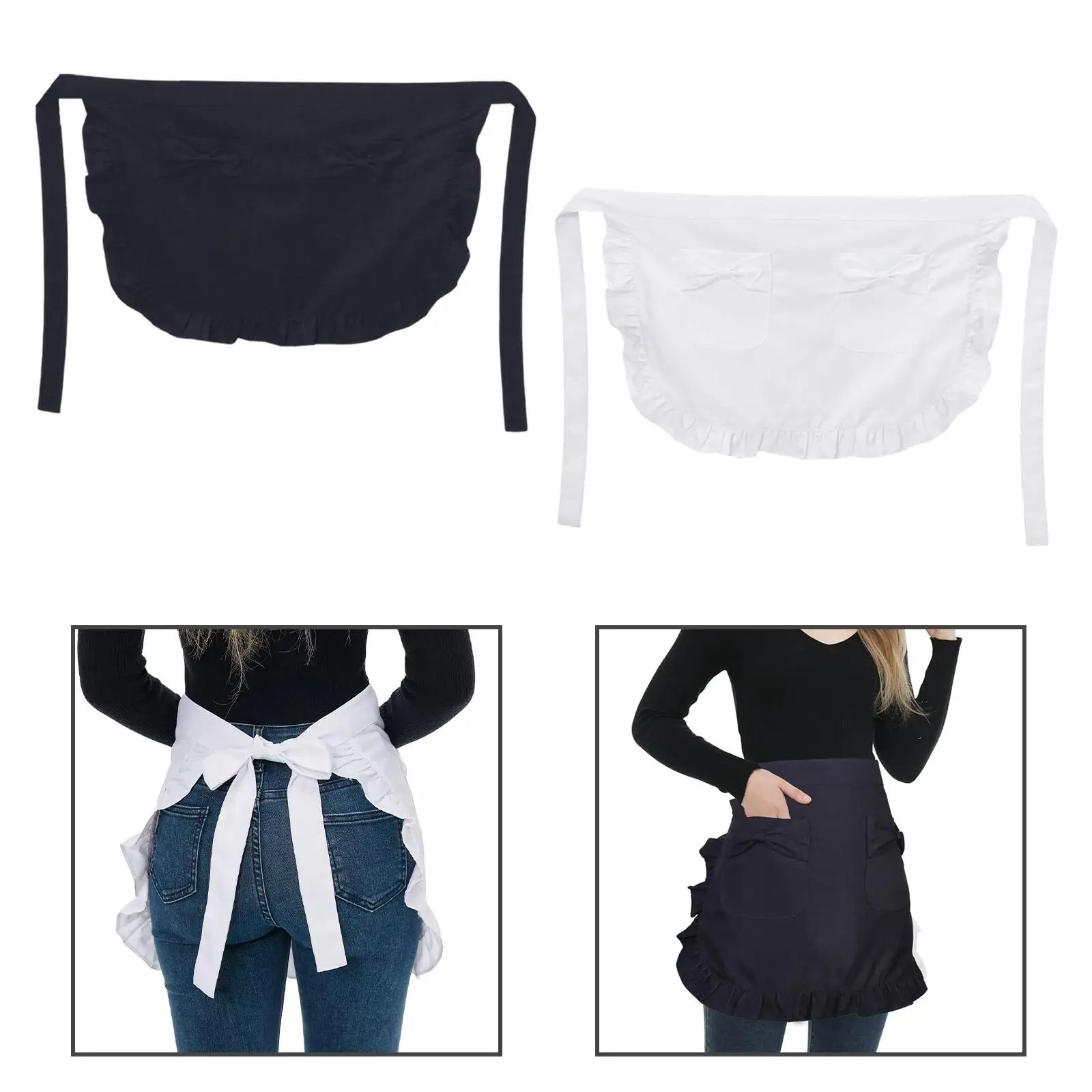 Women Waist Apron with Bow Pockets Pretty Ruffled Edge Half Apron Daily Household Kitchen for Cooking Maid
Women Waist Apron with Bow Pockets Pretty Ruffled Edge Half Apron Daily Household Kitchen for Cooking Maid