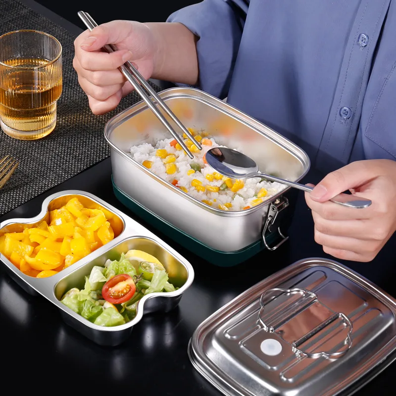 Lunch box 304 stainless steel food-grade rectangular deepened and thickened compartmentalized work lunch box with lid
Lunch box 304 stainless steel food-grade rectangular deepened and thickened compartmentalized work lunch box with lid