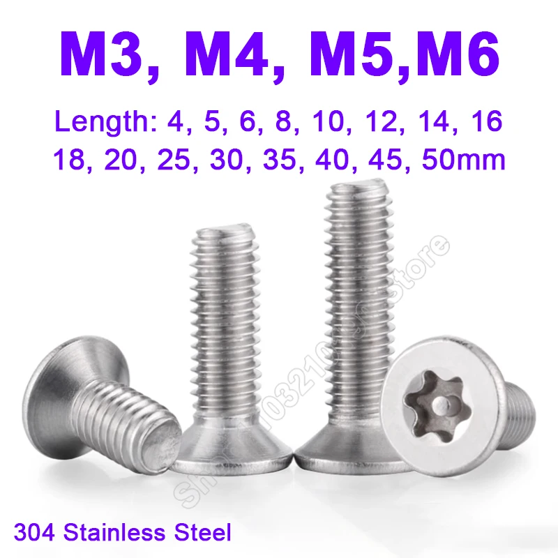 M3 M4 M5 M6 Stainless Steel Six Lobe Torx Flat Countersunk Head with Column Pin Tamper Proof Security Bolt Screw Length 4-50mm
M3 M4 M5 M6 Stainless Steel Six Lobe Torx Flat Countersunk Head with Column Pin Tamper Proof Security Bolt Screw Length 4-50mm