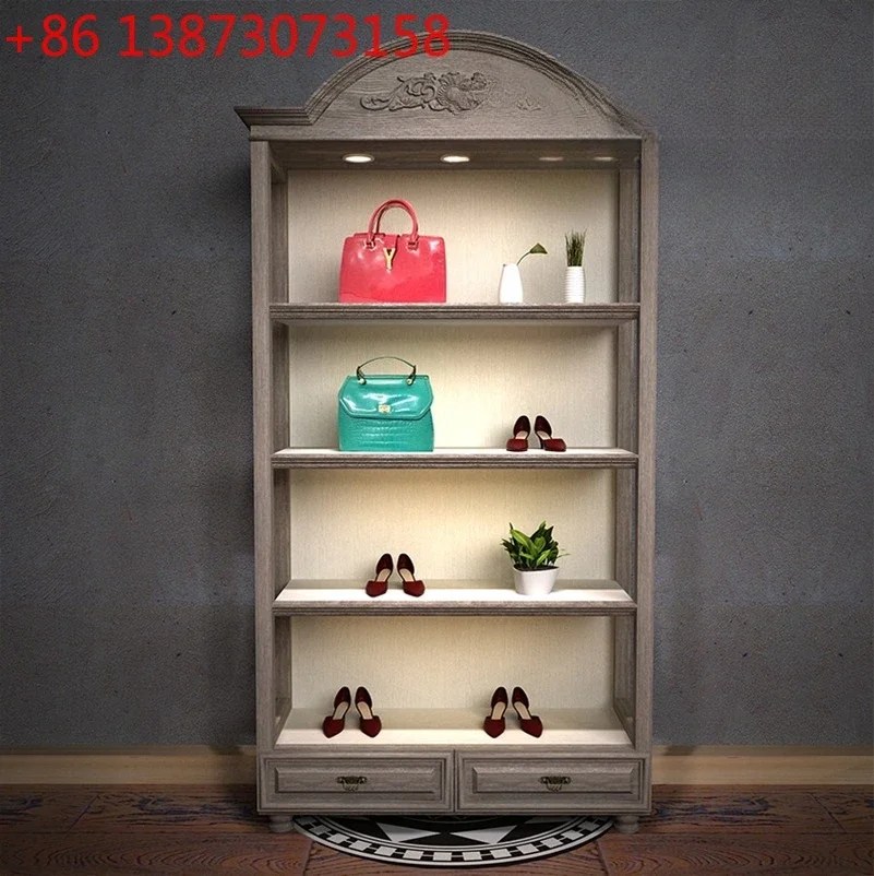 Display retro clothing store European products shoe store shoe rack shelf bag wooden cosmetic cabinet
Display retro clothing store European products shoe store shoe rack shelf bag wooden cosmetic cabinet