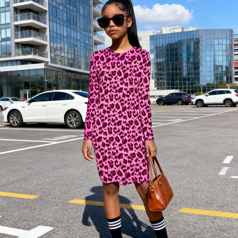 2025 Pink Leopard Print Long Sleeve Skinny Girls Dress - Fashion Casual Party Medium Long Children's Street Dress
2025 Pink Leopard Print Long Sleeve Skinny Girls Dress - Fashion Casual Party Medium Long Children's Street Dress