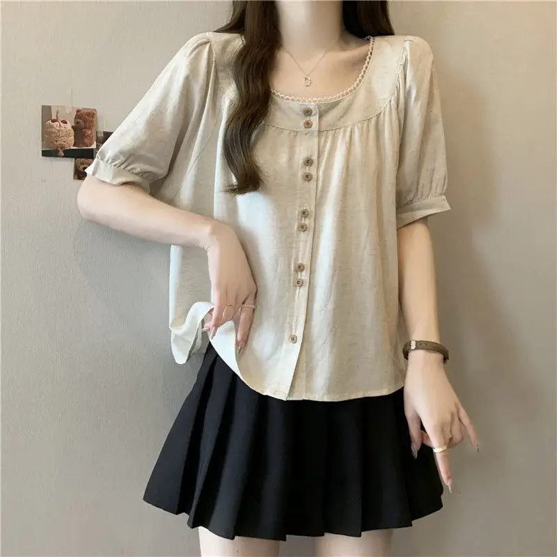 Plus-size women's summer new pure color loose slimming belly-hiding meat-concealing age-reducing round neck short-sleeve shirt
Plus-size women's summer new pure color loose slimming belly-hiding meat-concealing age-reducing round neck short-sleeve shirt