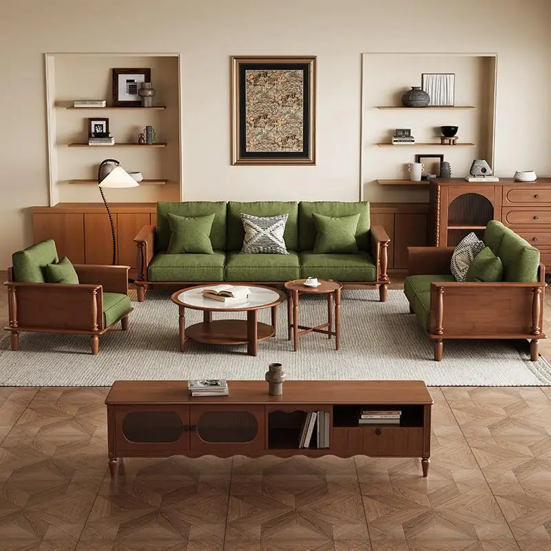 Solid wood sofa living room chair household small apartment straight row fabric sofa
Solid wood sofa living room chair household small apartment straight row fabric sofa