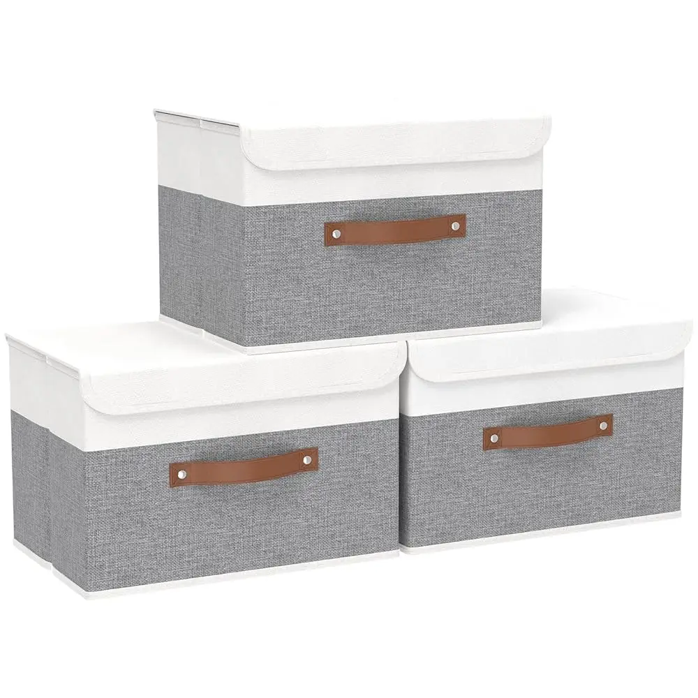 Storage Bins With Lids, Fabric Foldable Boxes, Washable And Leather Handle, Cube Organizer Basket For Home, Closet, White/Grey,
Storage Bins With Lids, Fabric Foldable Boxes, Washable And Leather Handle, Cube Organizer Basket For Home, Closet, White/Grey,