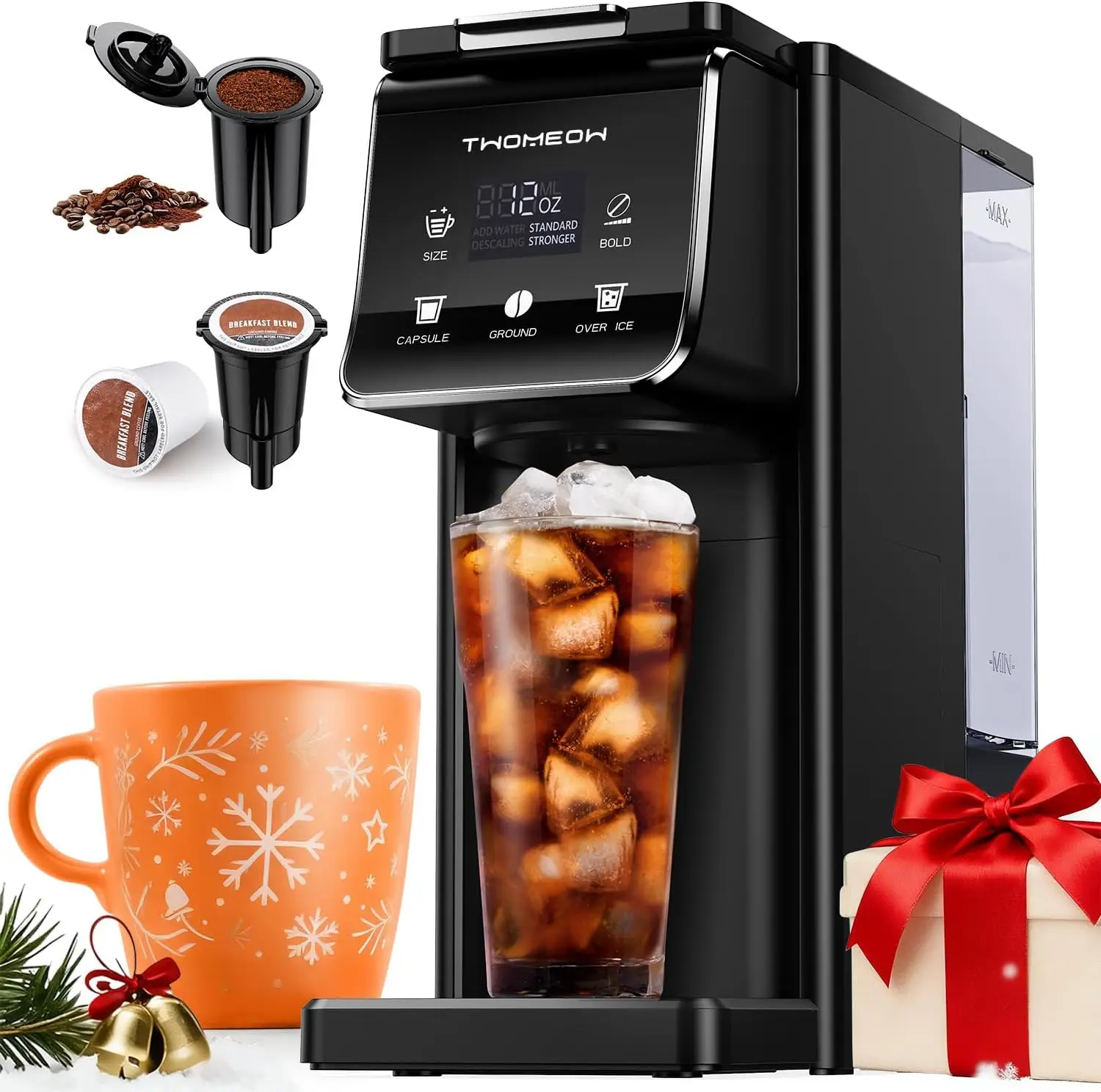 Single Serve Coffee Maker for K-Cup & Grounds, 52oz Tank, Hot & Iced Brew with Bold Setting, Black
Single Serve Coffee Maker for K-Cup & Grounds, 52oz Tank, Hot & Iced Brew with Bold Setting, Black