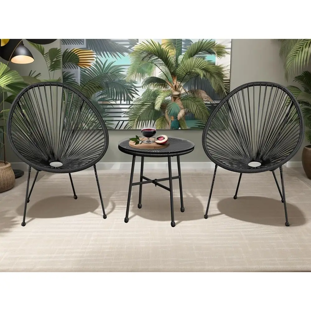 3-Piece Outdoor Rattan Patio Seating Set with Glass Top Coffee Table (Black)
3-Piece Outdoor Rattan Patio Seating Set with Glass Top Coffee Table (Black)
