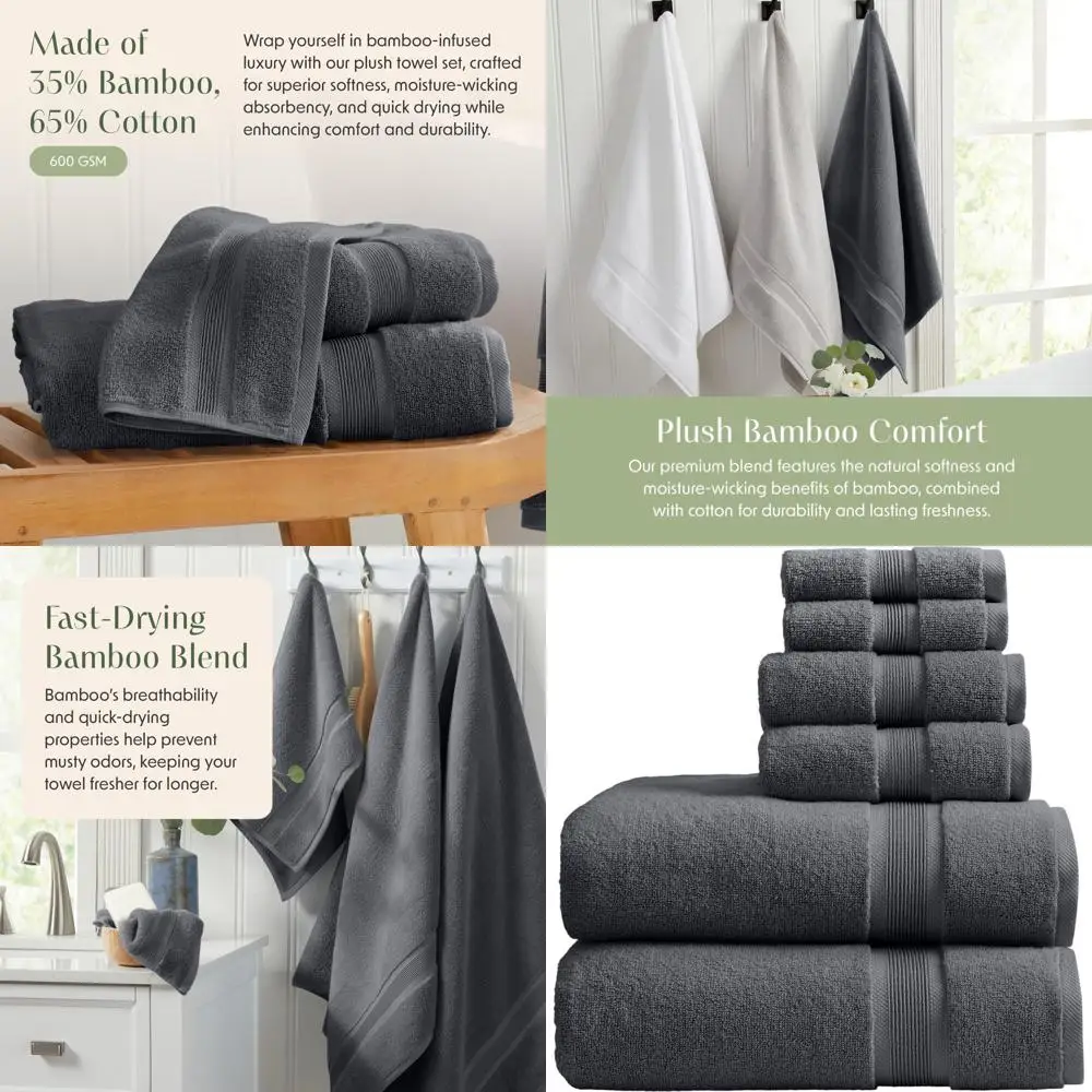 Набор из 6 бамбуковых банных полотенец из вискозы и хлопка | 35% бамбуковая вискоза, 65% хлопок | Сертифицированный Oeko-TEX | Железно-серый
Набор из 6 бамбуковых банных полотенец из вискозы и хлопка | 35% бамбуковая вискоза, 65% хлопок | Сертифицированный Oeko-TEX | Железно-серый